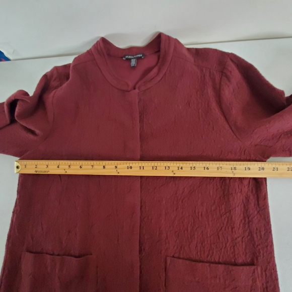 Eileen Fisher Organic Cotton Textured Jacket Size M Burgundy Italian Fabric - Picture 7 of 15